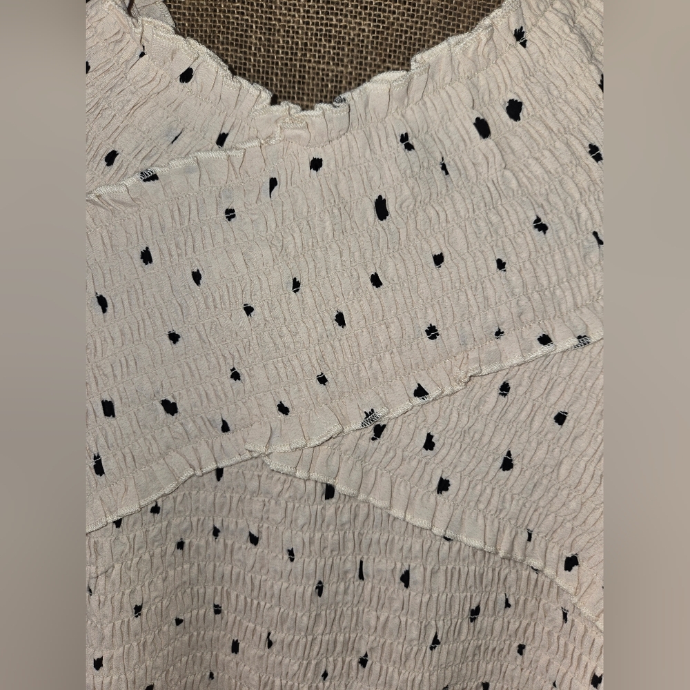 EUC Women's Melloday Pale Pink Black Dot Ruched Top Size XL - Picture 2 of 6